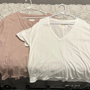 Set of 2 We The Free V-Neck Tops - White and Blush.  Size Small.  Worn Once!